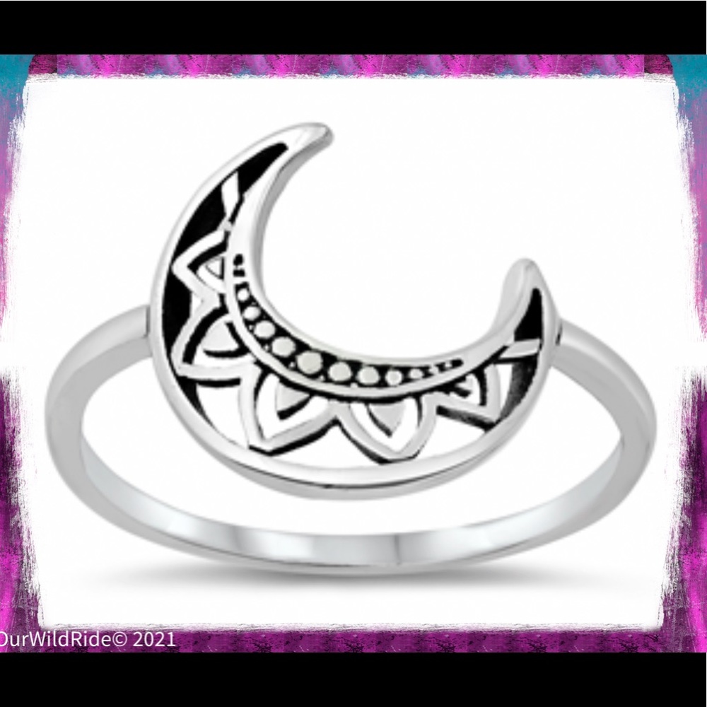 Sterling Silver Crescent‎ Moon Mandala Ring